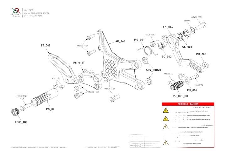 COMMANDES RECULÉES BONAMICI HONDA CBR600RR 2024 (HO18)