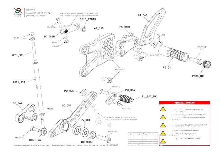 COMMANDES RECULÉES BONAMICI HONDA CBR600RR 2024 (HO18)