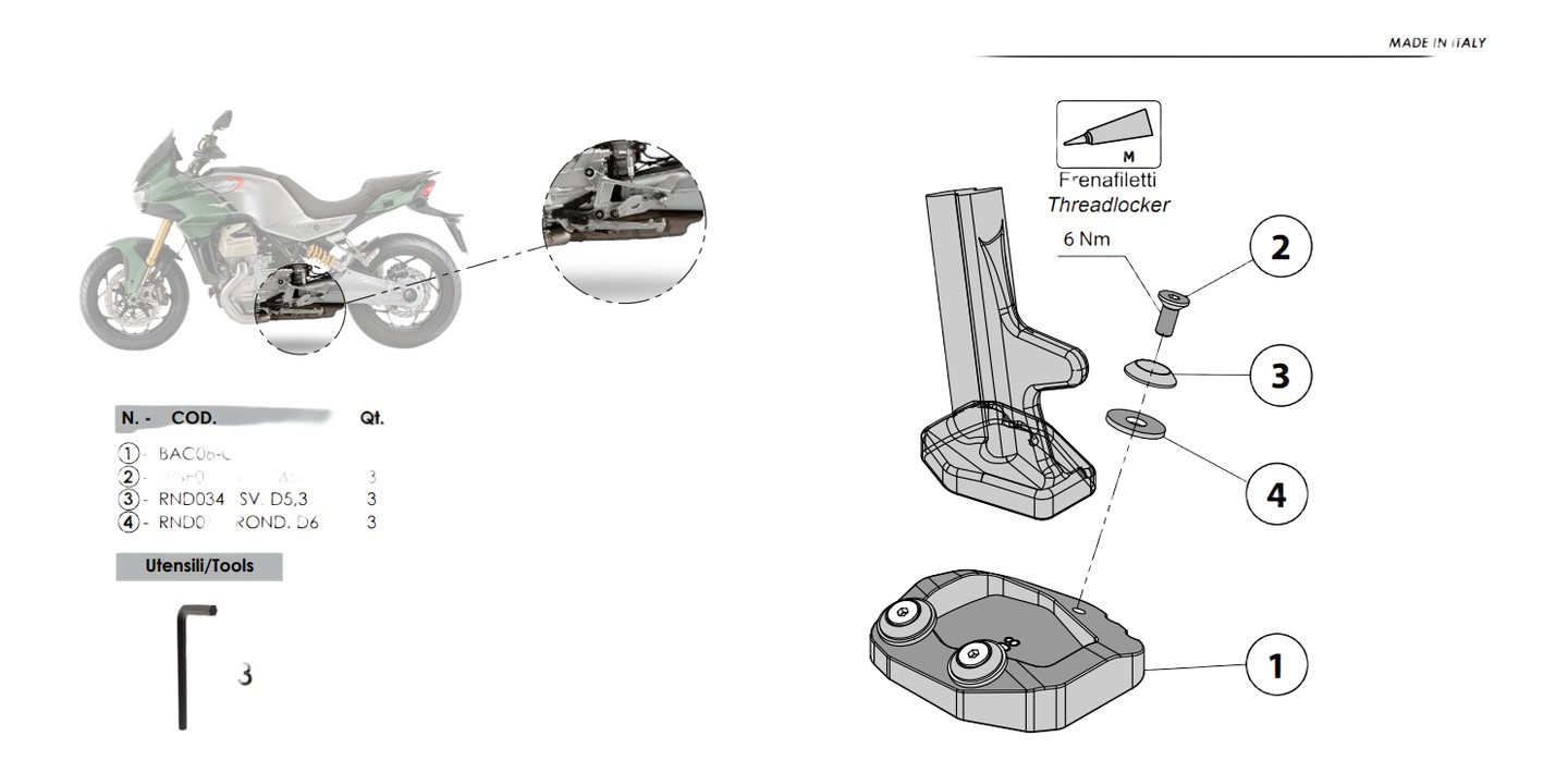 BASE DE SUPPORT BEQUILLE AUGMENTÉE DUCABIKE GUZZI V100 MANDELLO (BAC08)