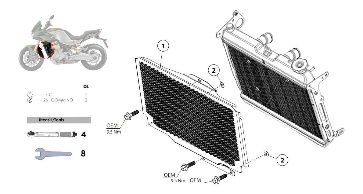 Grille de radiateur DUCABIKE MOTO GUZZI V100 MANDELLO (GR19)