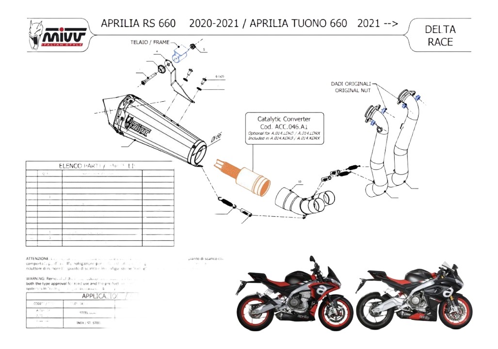 Ligne complète basse MIVV DELTA RACE INOX APRILIA RS 660 / TUONO 660 (A.014.LDRX)