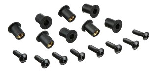 Lot de 6 vis alu M5 + inserts caoutchouc + rondelles- kit fixation pour bulle ou carénage