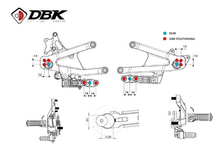 Commandes reculées réglables DBK Ducati Panigale V4, V4s 2025 (PRV402)