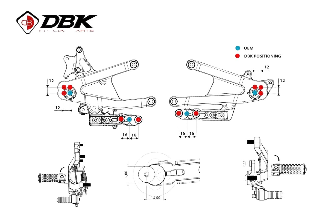Commandes reculées réglables DBK Ducati Panigale V4, V4s 2025 (PRV402)