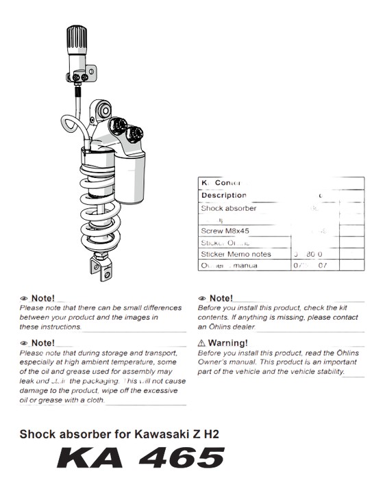 AMORTISSEUR ARRIÈRE OHLINS TTX-GP KAWASAKI ZH2 2020-2024 (KA465)