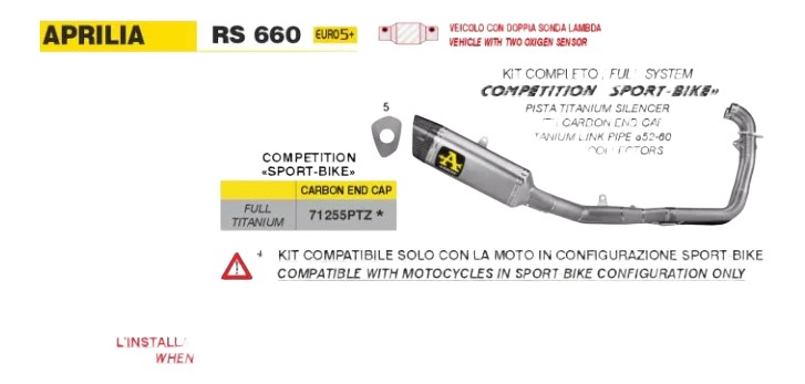 Ligne complète Competition "Sport-Bike" ARROW  Full Titane Aprilia RS660 2025-2026 (71255PTZ)
