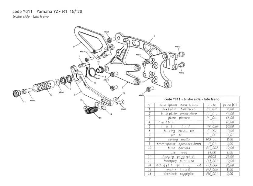 COMMANDES RECULÉES BONAMICI YAMAHA R1 2015›2025 (Y011)