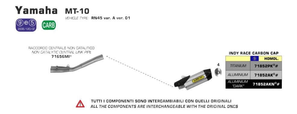 DEMI-LIGNE ARROW YAMAHA MT10