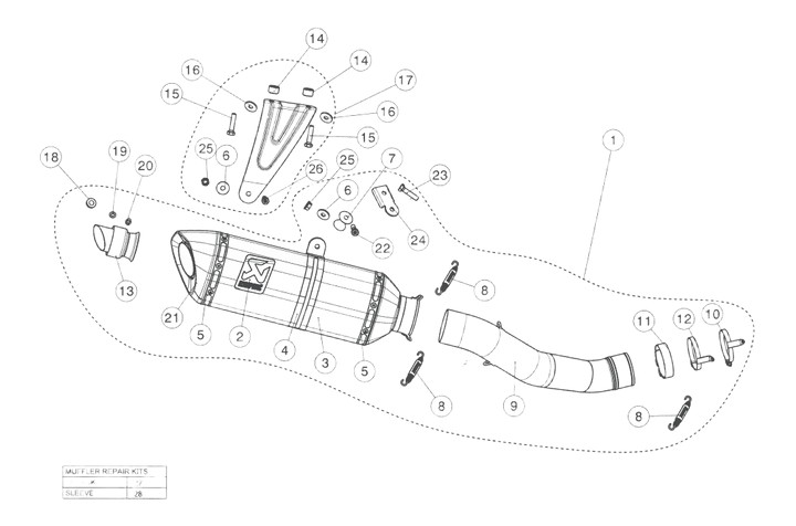 Kit réparation de silencieux carbone Akrapovic RSV4 2015-2016 (P-RKS437R320)