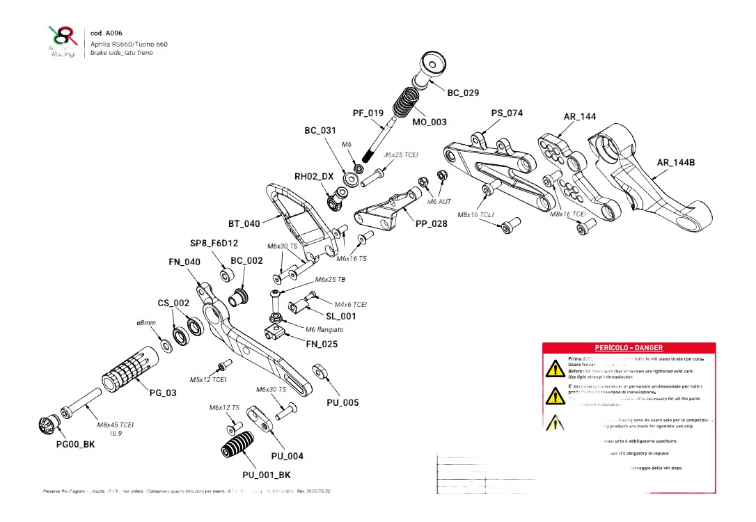 COMMANDES RECULEES BONAMICI APRILIA RS 660 20-26 (A006)