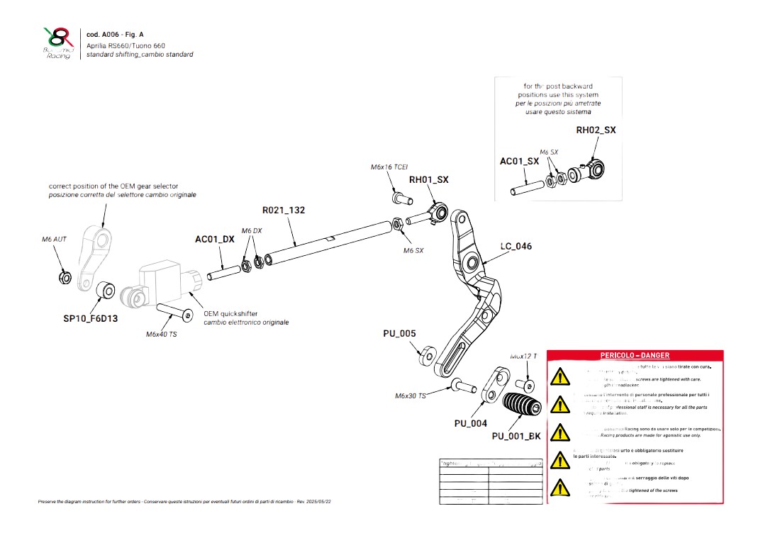COMMANDES RECULEES BONAMICI APRILIA RS 660 20-26 (A006)