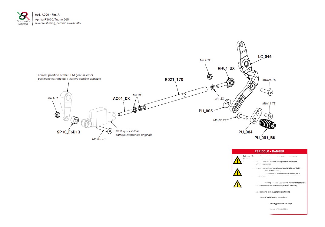 COMMANDES RECULEES BONAMICI APRILIA RS 660 20-26 (A006)