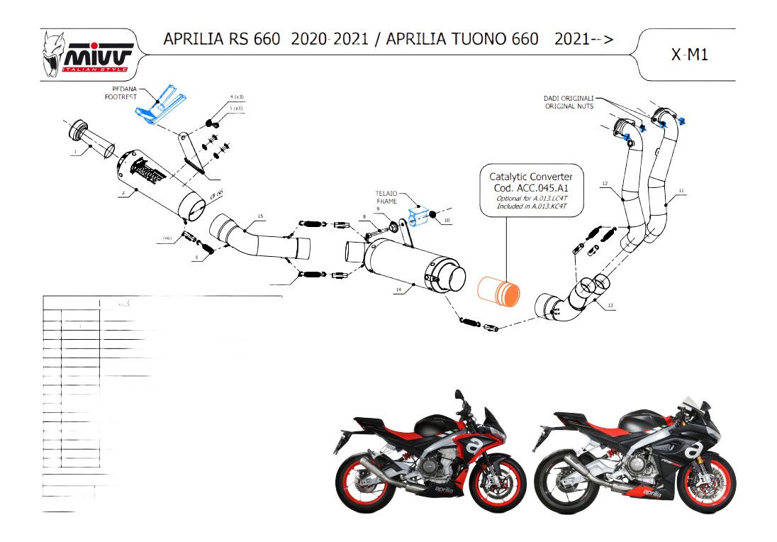 Ligne complète MIVV X-M1 titane/inox APRILIA RS / TUONO 660 (A.013.LC4T)