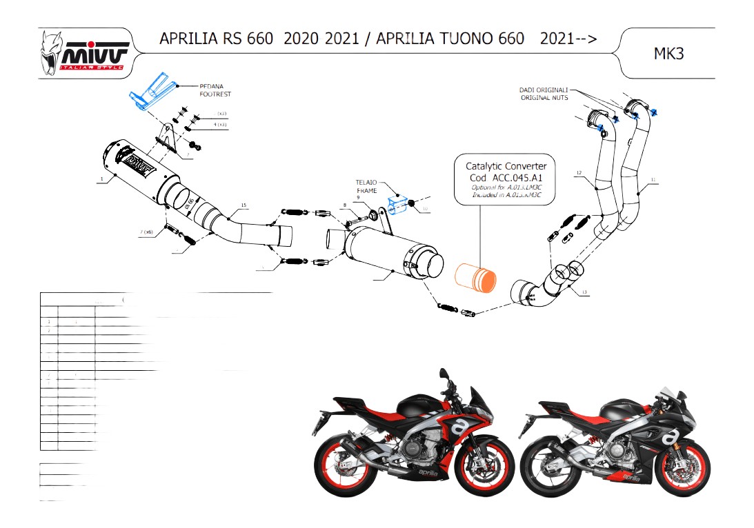 Ligne complète MIVV MK3 carbone/inox APRILIA RS 660 / TUONO 660 (A.013.SM3C)