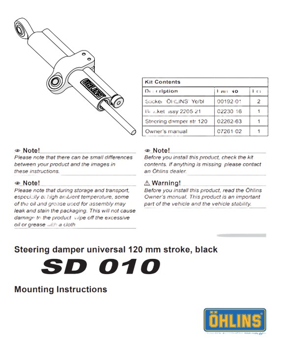 Amortisseur de direction Ohlins 120mm Black Edition (SD010)
