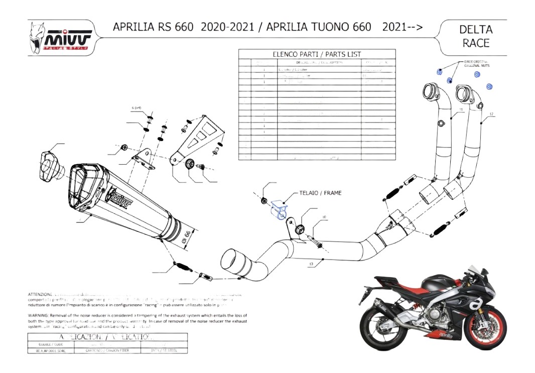 Ligne complète haute MIVV DELTA RACE EVO CARBONE APRILIA RS 660 / TUONO 660 ( X.AP.0001.SDRC)