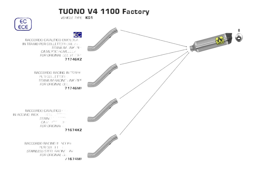 DEMI-LIGNE ARROW APRILIA TUONO V4 1100 2017-2020
