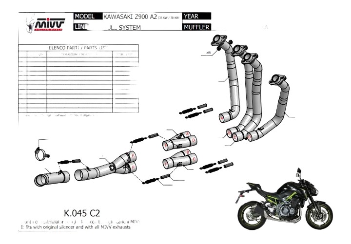 Collecteur décatalysé inox MIVV KAWASAKI Z900 A2 17›23 (K.045.C2)
